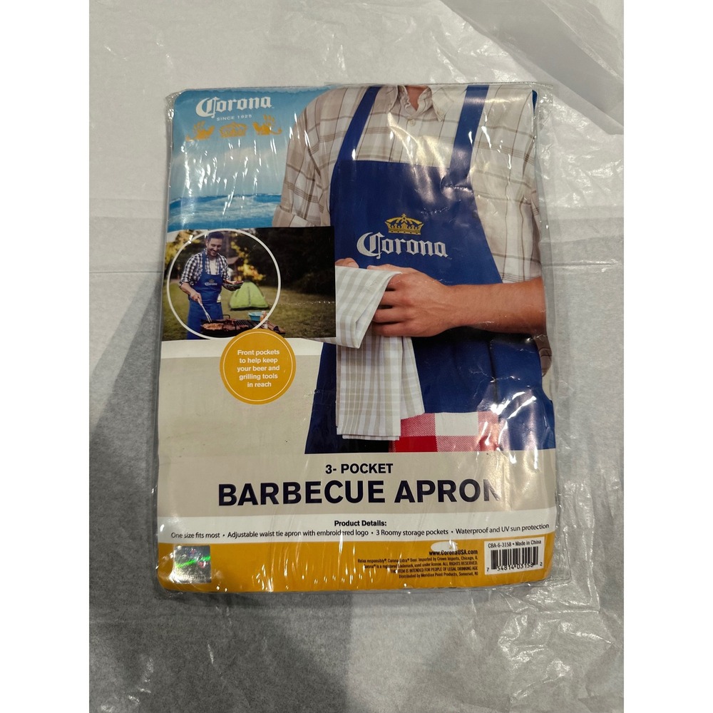 Corona Extra Beer 3-Pocket Barbecue Apron Blue Embroidered Logo Waterproof New